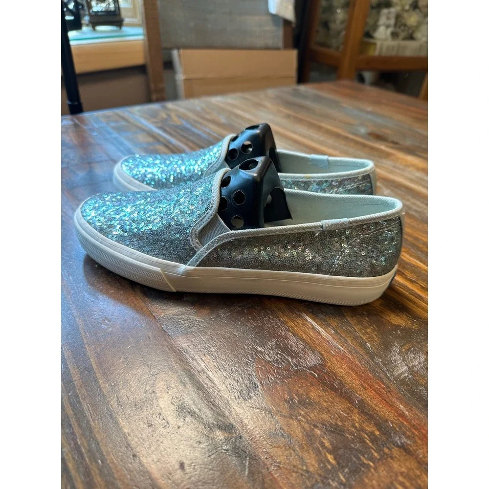 Keds Women 7 Double Decker Sequin Slip On Sneakers Silver Iridescent Dream Foam